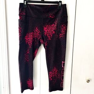 Bebe Sport athletic capri pants, red and purple animal print, women’s size Large